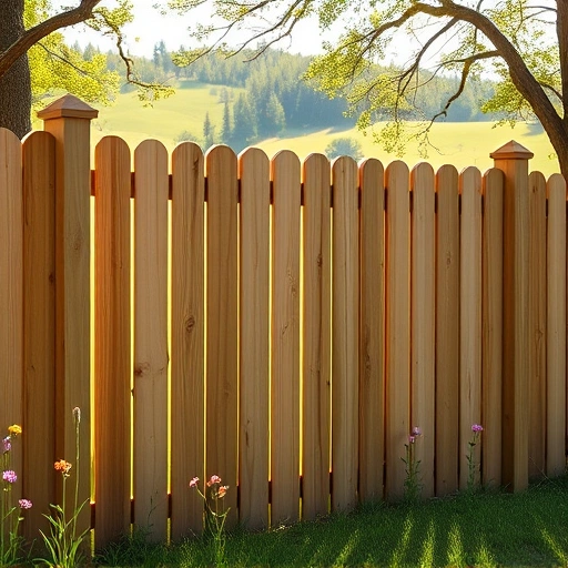 Completed wooden fence installation in Tazewell TN, surrounded by greenery and vibrant wildflowers.