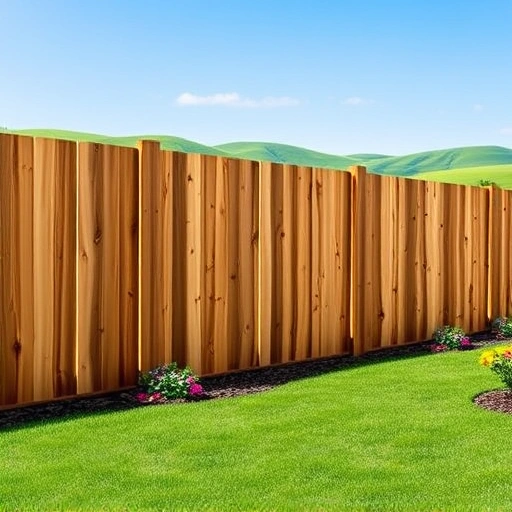 Completed wood fence installation in Blaine TN with natural wood finish, lush yard, and rolling hills in background.