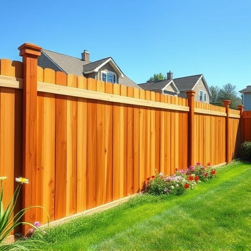 Completed wood fence installation in Andersonville TN with natural wood tones, blooming flowers, and a serene backyard.