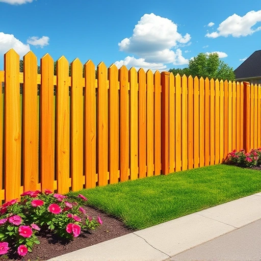 Dog-ear picket fence installation in Knoxville TN with rich wood tones and a lush green lawn and flower beds.