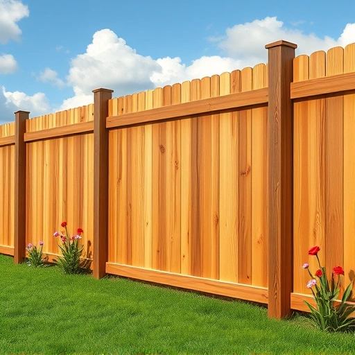 Completed wooden fence project in Kingston TN with natural textures, fresh stain, lush yard, and blue sky.