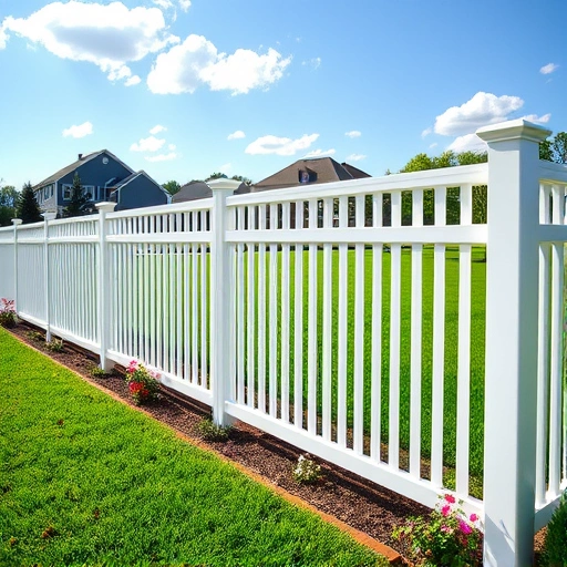 Completed aluminum fence installation in Knoxville TN, showcasing a white fence around a manicured property with vibrant landscaping.