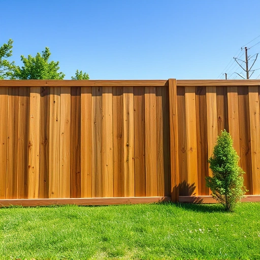 Completed wood fence installation in Oliver Springs TN with natural grain, lush lawn, and clear blue sky background.