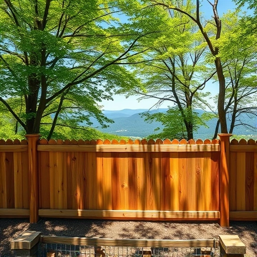 Beautiful cedar fence in Gatlinburg TN blends with nature, showcasing expert craftsmanship amid serene woods.