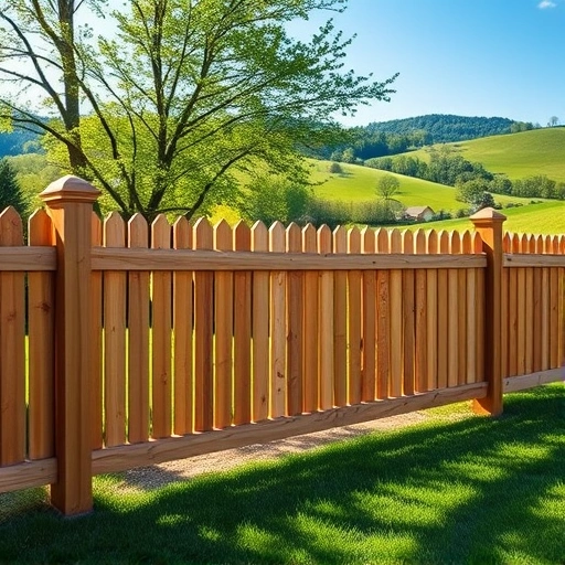 Beautiful wooden fence installation in Newport TN with polished surface and lush green landscape under soft sunlight.