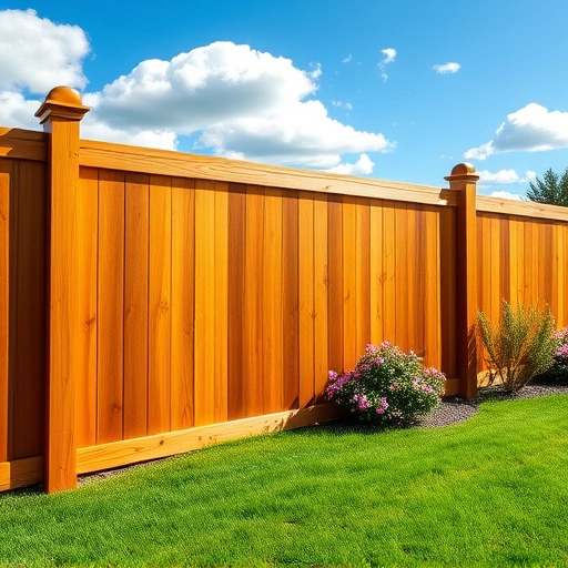 Elegant wooden privacy fence in Wartburg TN with polished panels, decorative caps, and a vibrant lawn backdrop.
