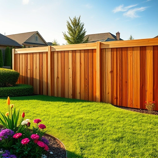Completed cedar wood fence installation in Morristown TN surrounded by a vibrant lawn and serene suburban landscape.