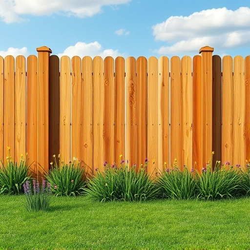 Completed wooden fence in Wartburg TN, surrounded by green landscape, wildflowers, and clear blue sky.