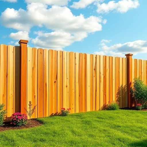 Completed wooden fence installation in Maynardville TN, showcasing natural wood grain in a vibrant backyard setting.