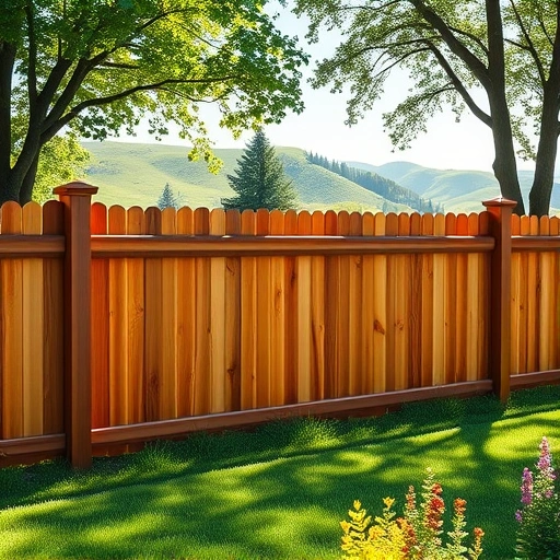 Beautiful wooden fence in Kingsport TN surrounded by lush grass and wildflowers under soft sunlight and rolling hills.
