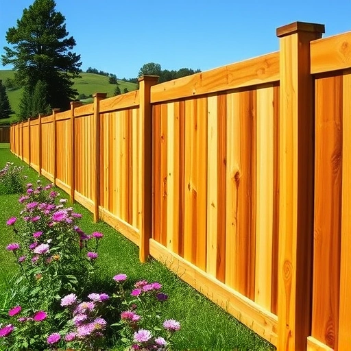 Wood fence installation in Friendsville TN with cedar tones, wildflowers, and a serene suburban landscape.