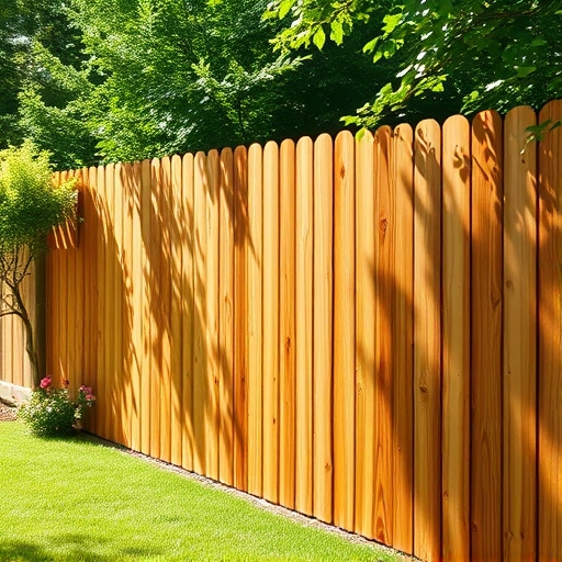 Completed wooden fence in Morristown TN surrounded by greenery and sunlight, showcasing expert craftsmanship and beauty.