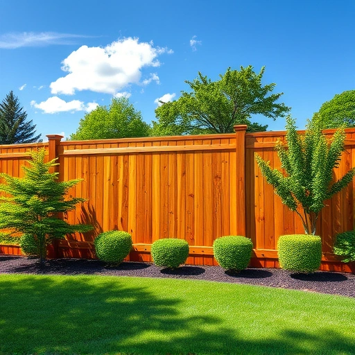 Completed wooden fence in Tellico Village TN, surrounded by lush greenery and a clear blue sky.
