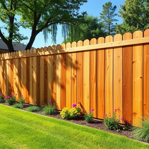Completed wood fence installation in New Tazewell TN, showcasing rich textures and a vibrant lawn in a serene setting.