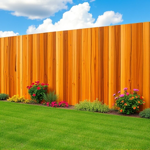 Beautiful wooden fence in Maryville TN against green lawn and blue sky, showcasing quality craftsmanship and design.