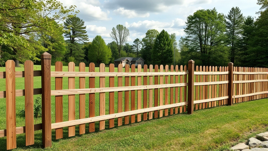 Fencing in Maryville, TN with a clear blue sky and green grass in the background.