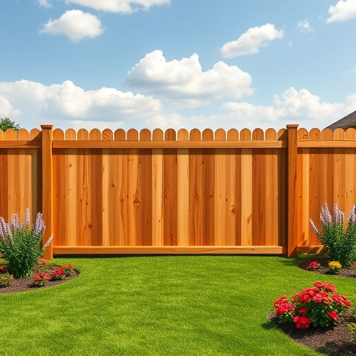 Completed cedar wood fence installation in Caryville TN, showcasing craftsmanship, lush yard, and vibrant flowers.