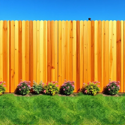 Vertical board wood fence installation in Knoxville TN with rich textures and a vibrant green lawn backdrop.
