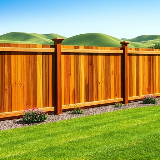 Completed wooden fence in Caryville TN, showcasing rich grain patterns, manicured lawn, and vibrant flower beds.