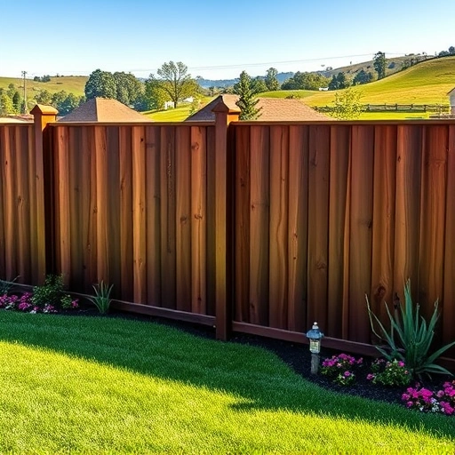 Completed wood fence installation in Strawberry Plains TN, showcasing dark-stained wood in a serene backyard setting.