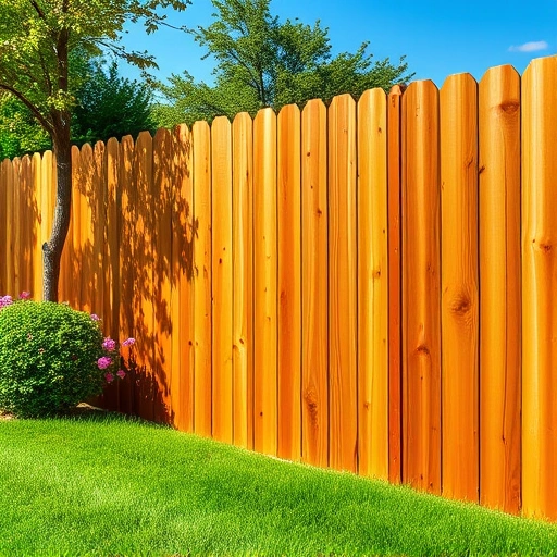 Completed wood fence installation in Lenoir City TN with detailed wood grain and lush garden backdrop.