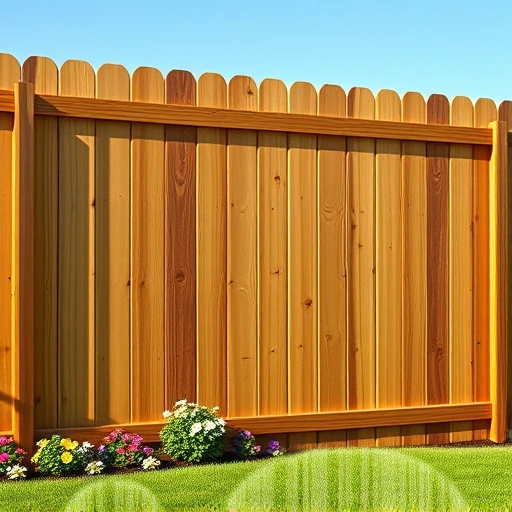 Completed wood fence installation in Maynardville TN with rich wood texture, vibrant garden, and clear blue sky.