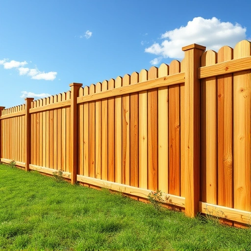 Completed wooden fence installation in New Tazewell TN with polished slats, vibrant lawn, and blue sky.