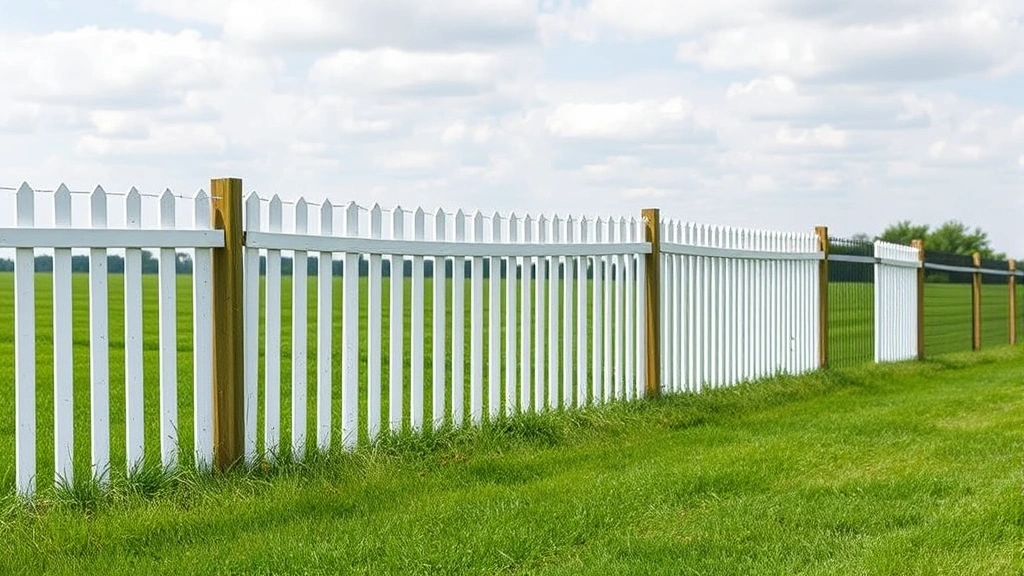 Fencing in Maynardville, TN with a clear blue sky and green grass in the background.