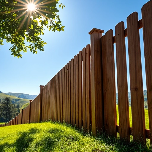 Beautiful wooden fence in Dandridge TN, showcasing rich wood grains and lush green landscape under a blue sky.