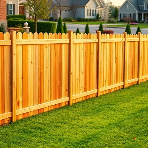 Pressure-treated pine fence installation in Knoxville TN showcases rich wood grains and a manicured lawn backdrop.