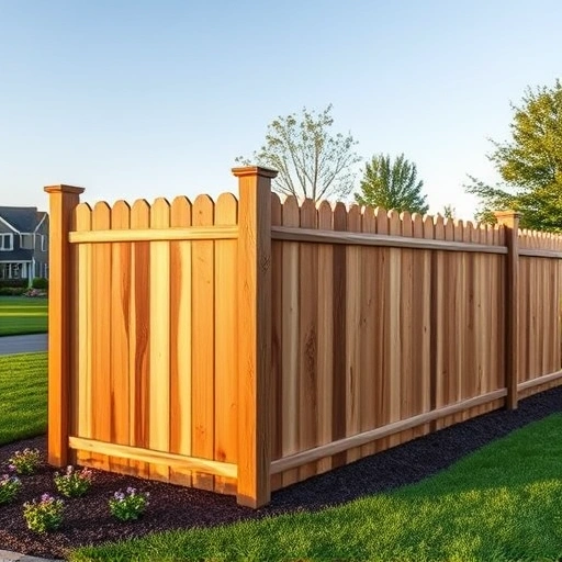 Wooden fence installation in Kingston TN, showcasing intricate wood grain and joinery in a serene suburban setting.