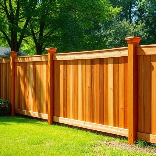 Completed wood fence repair in Knoxville TN with warm tones, lush yard, and professional craftsmanship showcased.