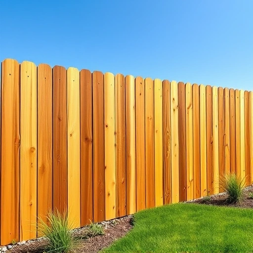Completed Board-On-Board Fence Installation in Knoxville TN with rich wood grain, lush lawn, and clear sky backdrop.