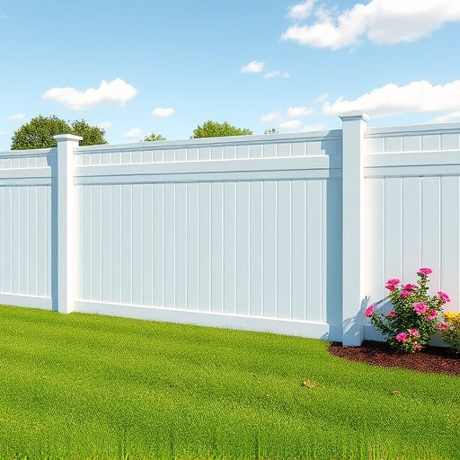 Vinyl fence installation in Knoxville TN with pristine white panels, manicured lawn, and vibrant flower beds.