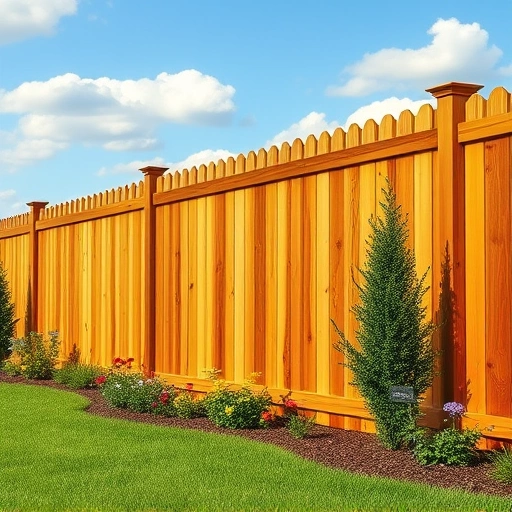 Beautiful wooden fence in Kingston TN with lush lawn flowers and blue sky, showcasing quality craftsmanship.