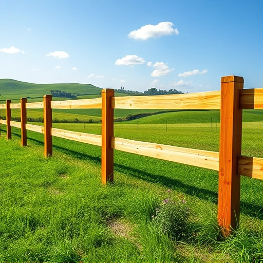 Beautiful wooden fence in Midway TN, crafted from cedar, set against a lush green landscape and clear blue sky.