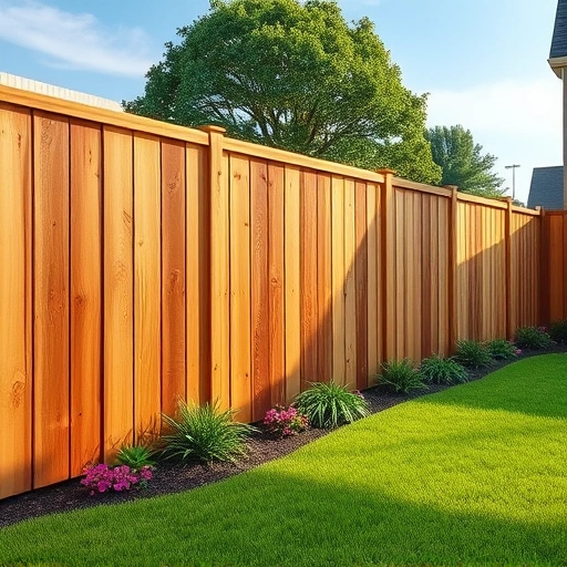 Vertical board wood fence installation in Knoxville TN with rich textures and natural grains in a manicured backyard.