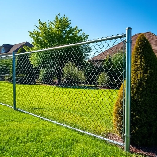 Completed chain-link fence installation in Knoxville TN, showcasing galvanized steel and a manicured lawn.
