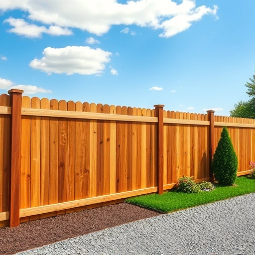 Wood fence installation in Wartburg TN with rich textures, warm stain, lush lawn, and clear blue sky.