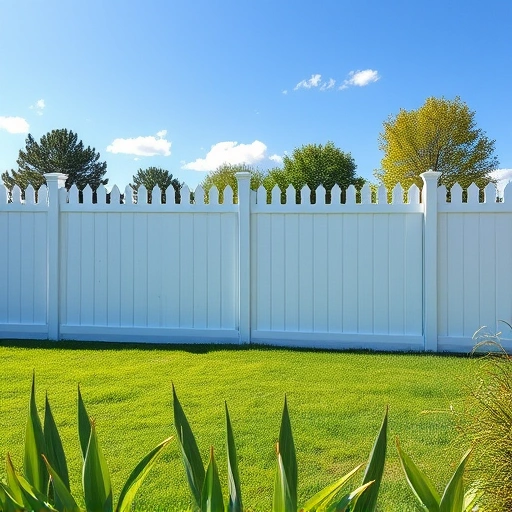 A pristine wooden or vinyl fence encloses a lush green yard under a clear blue sky in Knoxville TN.