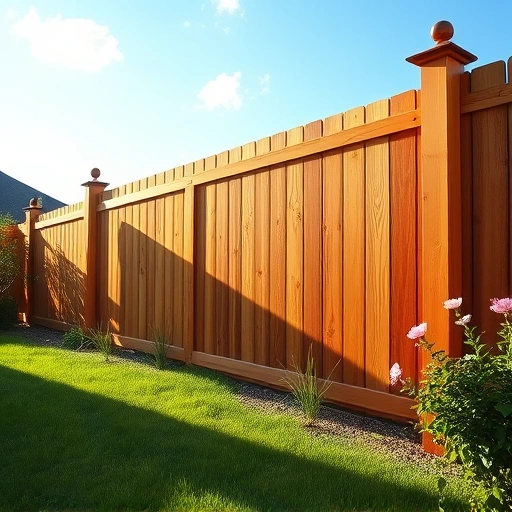 Completed wooden fence in Concord TN, showcasing rich tones, decorative caps, and a serene backyard setting.