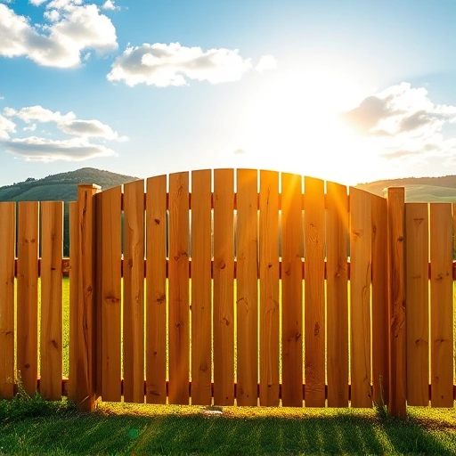 Wooden fence in Knoxville TN with smooth cedar boards, rolling hills, wildflowers, and bright blue sky.