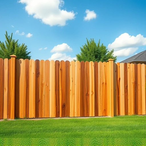 Completed cedar wood fence installation in Jefferson City TN, surrounded by a lush lawn and clear blue skies.