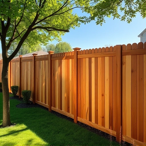 Completed wood fence in Lenoir City TN, showcasing craftsmanship, vibrant colors, and a serene landscape.
