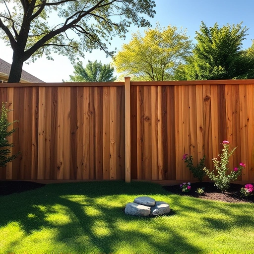 Cedar fence installation in Knoxville TN showcases a crafted wooden fence, serene backyard, and vibrant landscaping.