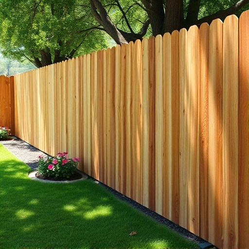 Completed wood fence repair in Knoxville TN with rich wood grain, detailed craftsmanship, and vibrant flower beds.