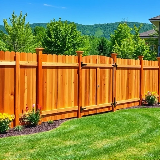 Completed cedar wood fence installation in Gatlinburg TN showcases craftsmanship with lush Smoky Mountains in background.