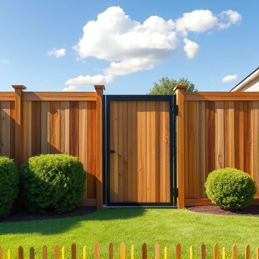 Completed fencing installation in Andersonville TN features wooden panels, metal accents, lush grass, and a clear sky.