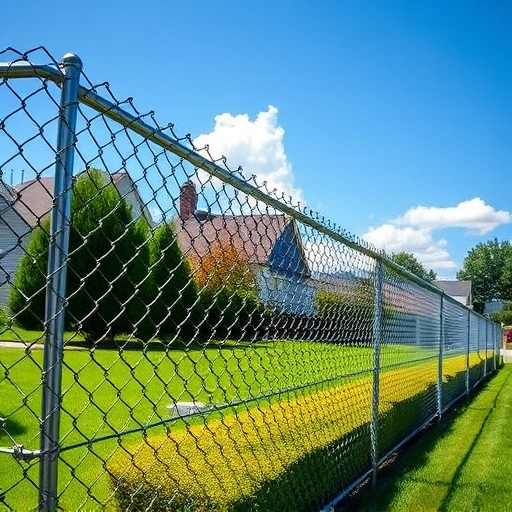 Completed chain-link fence installation in Knoxville TN with lush lawn and clear blue sky enhancing its sturdy design.
