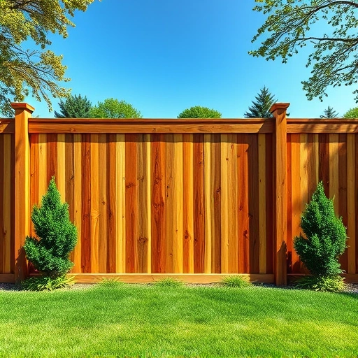 Completed wood fence installation in Powell TN with weathered wood, manicured lawn, and blue sky backdrop.